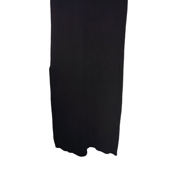 Elegant Black Ribbed Knit Dress With Asymmetrical Neckline, Long Sleeves, Size S - Picture 6 of 10